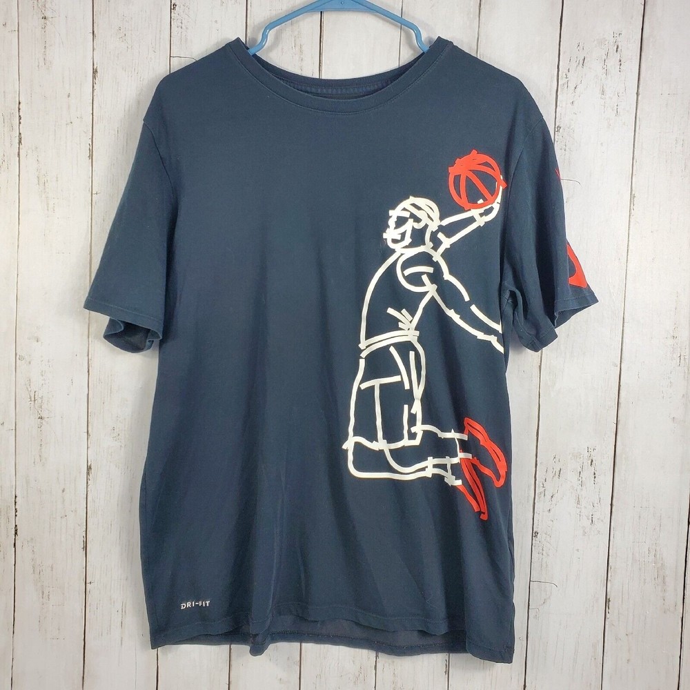 Nike Lebron James Dri Fit Tee Shirt Mens Large Black Sketch Art Pride Of Ohio